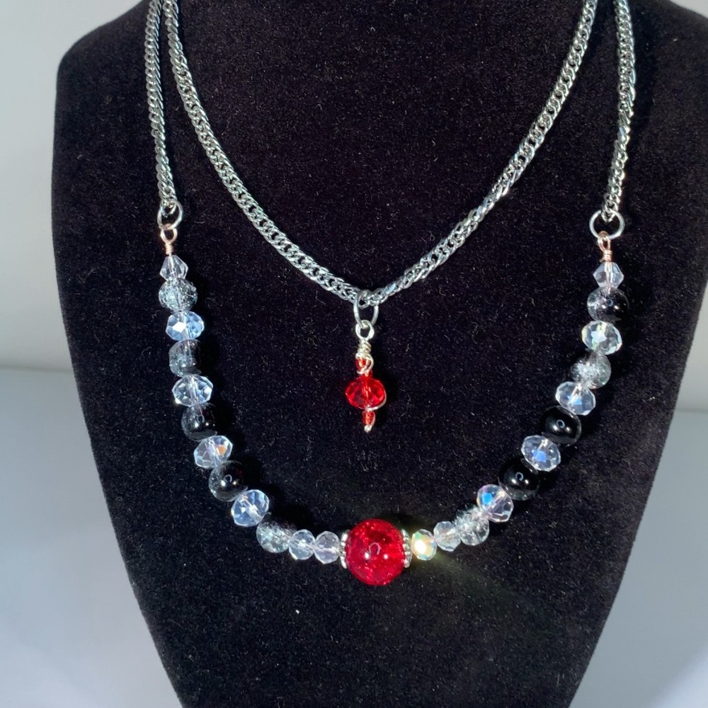 CRIMSON EMBER — Handcrafted Red and Black Glass Beaded Necklace Set (2 Pieces)